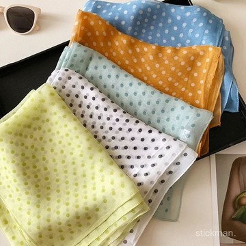 🔥臺灣出貨🔥【5914人收藏】韓係簡約白色波點細窄長條小絲巾女高級感薄款係脖圍巾2025新款