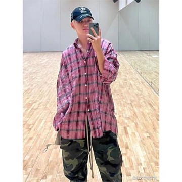 (免運)hoshi權順榮同款粉色格子襯衫女2026年新款春秋韓版襯衣外套上衣