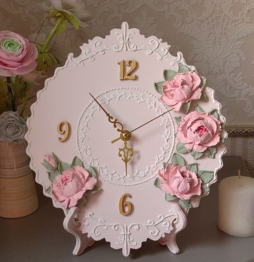 座鐘 掛鐘 粉紅色小桌鐘，復古風格粉紅玫瑰 靜音掛鐘