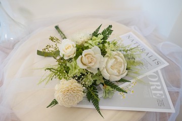 【永生小捧花-白綠清新】登記捧花/拍照捧花/不凋花捧花