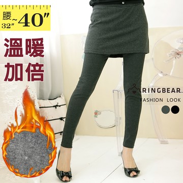 假兩件內搭褲--輕鬆運動風格保暖素面連裙內搭褲(黑.灰M-XL)-P21眼圈熊中大尺碼