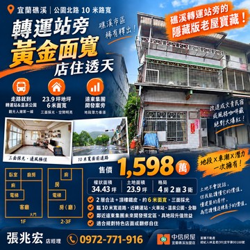 礁溪轉運站旁4房透天｜公園北路｜1598萬｜宜蘭縣礁溪鄉公園北路