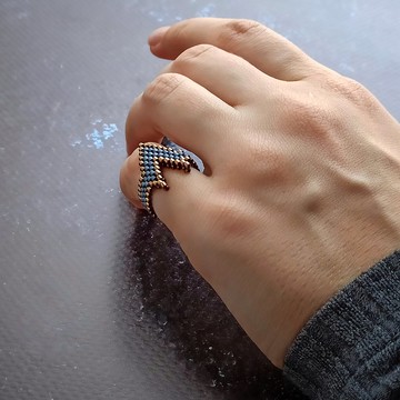 手工串珠戒指 矢形戒指 古銅色箭頭飾品 藍色手工編織戒指