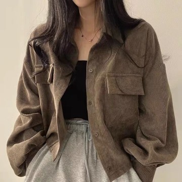 Vuja de 秋冬季 外套 長袖外套 燈芯絨短款外套 女生衣服 ins 風 長袖外套 上衣 短款開衫