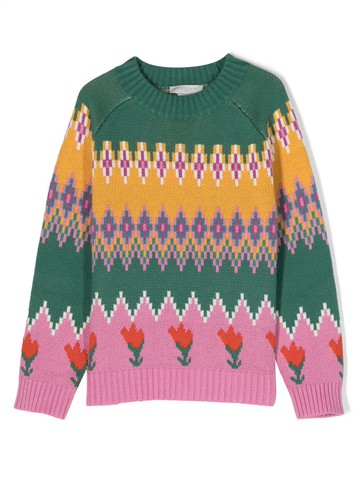 Stella McCartney Kids - Tulip fair isle intarsia-knit jumper - kids - Sustainable Cotton - 12 - Green