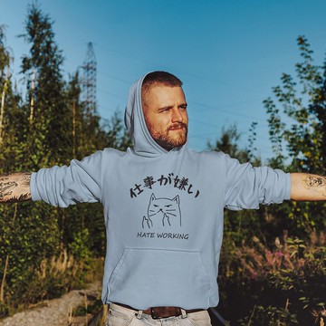 日文討厭工作 中性帽T 刷毛 星空灰 秋冬禮物快速貓咪職場日文