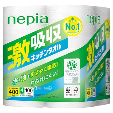 nepia 王子 激吸收廚房紙巾 每卷400抽  4捲  1袋