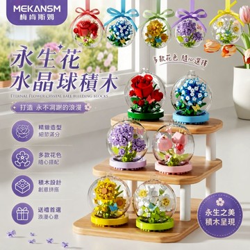 【24小時出貨】組裝積木-兒童積木 《永生花水晶球積木》 兒童玩具 益智積木 可愛積木 永生花 積木花 桌上擺件 禮物