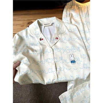 (免運)侘町2025年新款淡藍色米菲表情冰絲短袖睡衣夏天季卡通家居服套裝