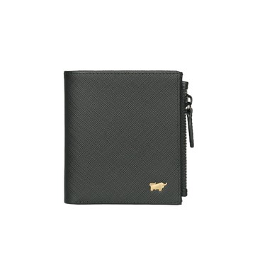 BRAUN BUFFEL 台灣總代理 尚恩-A 6卡直立拉鍊零錢袋短夾-黑色(金色LOGO)/BF354-325A-BK