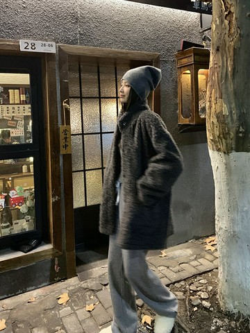 2024秋冬季慵懶感皮草中長款立領皮毛一體羊羔毛絨環保毛毛外套女【雲木雜貨】