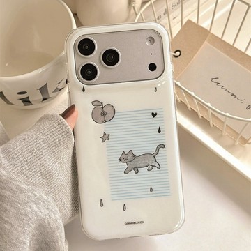 小衆ins風簡約條紋貓咪標籤適用防摔手機殼 iphone17手機殼 16 15保護殼 簡約設計