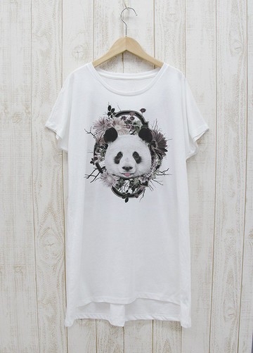 ronronPANDA 洋裝T恤 花框 白色 / R025-O-WH
