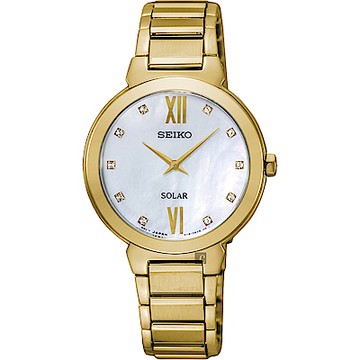 SEIKO精工 SOLAR 太陽能日系晶鑽女錶 雙12購物節 送禮首選-珍珠貝x金/30mm (SUP384P1)_SK045