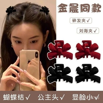 臺灣🚍8H出🉑黑絲絨迷你小抓夾蝴蝶結公主頭抓夾女秋冬前額劉海髮夾頭飾鯊魚夾 SA2A