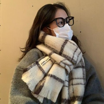 圍巾女生冬季2025新款高級感百搭韓版流蘇圍脖保暖加厚披肩米色潮