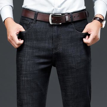 高端春秋款男士天絲牛仔褲修身彈力中腰商務休閑中年長褲直筒上班