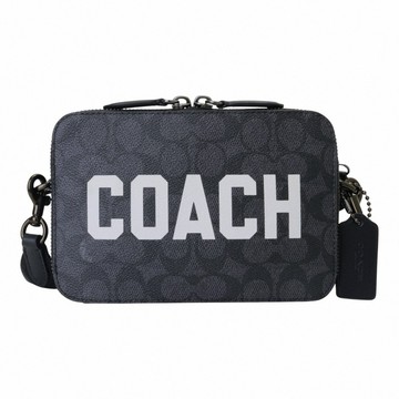 COACH-COACH 白標字母拉鍊斜背相機包(黑)小