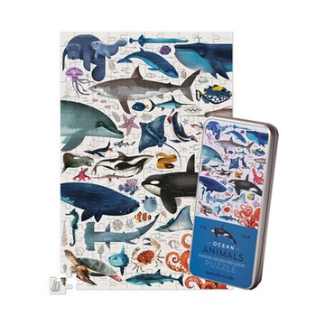 美國Crocodile Creek 鐵盒圖鑑拼圖 - 海洋動物