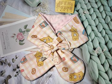 韓國薄棉布設計款蜂蜜熊蝴蝶結手作圍脖-大人圍脖-圍巾-脖圍-現貨