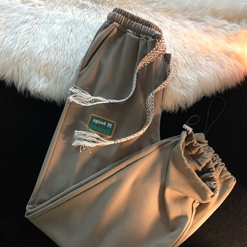 日系chic港風潮牌復古休閑衛褲男女秋冬百搭潮流加絨情侶束腳褲子