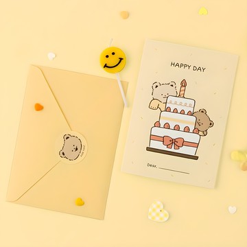 Dash and Dot Busisi熊 留言卡 4入組 - 蓬鬆蛋糕  翻糖蛋糕 米色 + 黃色  1組