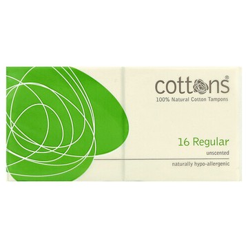 Cottons, 全天然棉衛生棉條，中號，原味，16 支衛生棉條