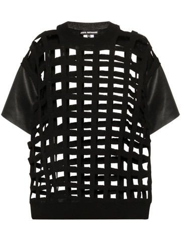 Junya Watanabe - cut-out-detail checked T-shirt - women - Cotton/Polyester - S - Black