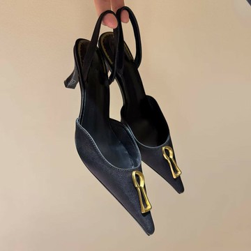 免運 開立發票 鞋子 潮鞋 休閒鞋 超高跟細跟淺口單鞋女真皮春季新款個性小眾金屬裝飾尖頭單鞋