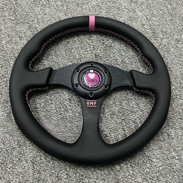 免運公司貨 汽車方向盤 汽車改裝新款真皮時尚13寸14寸網紅運動少女粉OMP通用賽車方向盤 可開發票/快速出貨