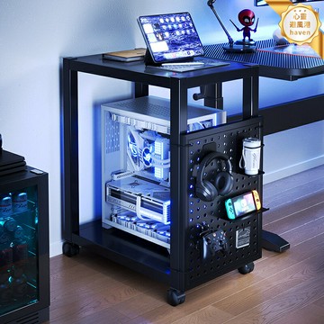 【洞洞板收納】電腦主機托架 主機架 置物架 收納架 移動推車 機箱架 洞洞板設計 可移動滑輪 臺式機箱放置 桌面儲物整理