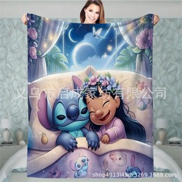 廠家直銷史迪仔跨境TEMU爆款毛毯、卡通印花史迪奇動漫法蘭絨毯子