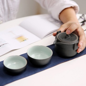 陶瓷快客杯黑陶簡易茶具套裝一壺二杯旅行便攜式茶壺茶杯中式家用