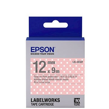 Epson LK-4EAY Pattern 點紋系列 Porka-dot Pink 粉紅/白點底灰字 12mm