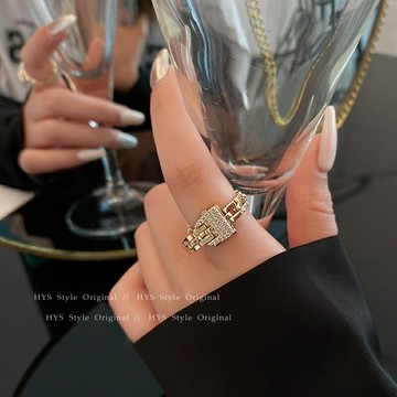 氣質微鑲皮帶金色戒指指環女小眾個性冷淡風開口戒網紅時尚食指戒