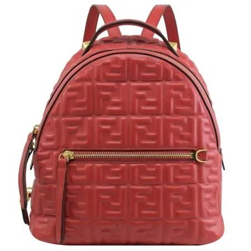 FENDI 8BZ038 經典浮雕LOGO小羊皮後背包.紅