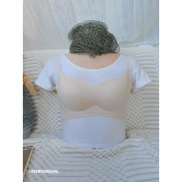 SUREgirl薄款乳膠棉無痕大胸大碼側收內衣無磁無鋼圈撞色蕾絲bra