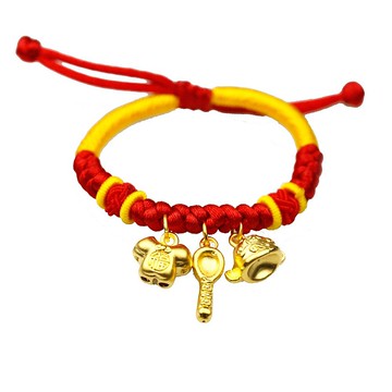 【童樂繪金飾】豐衣足食兒童紅繩手鍊 約0.15錢(彌月金飾 彌月禮)