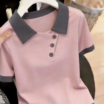 【台灣现貨】韓版t恤 短袖上衣 POLO衫 小衆設計感上衣 短袖t恤 女生上衣 夏天短袖 韓版上衣 減齡上衣 寬鬆t恤女