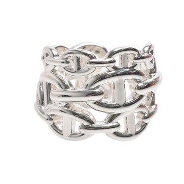 HERMES 經典d ancre Enchainee系列三排LOGO 925純銀戒指(#58)