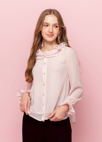 亮采溫柔荷葉領雪紡上衣