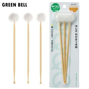 日本綠鐘GREEN BELL 白色鵝絨毛竹製耳扒(三支裝) QQ-605 / 質優耐用 體積輕盈 攜帶方便 掏耳棒 耳扒