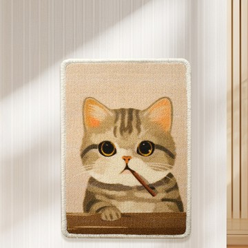 貼式貓抓板【叼魚虎斑】 貓玩具 貓抓墊 貓奴 不易掉屑 貓抓板 一撕即貼 寵物用品 牆貼貓抓墊 背膠黏貼 貓咪磨爪