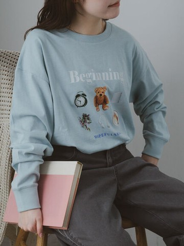 休閒感圖案印花長袖T恤(0F000563410) - ehka sopo