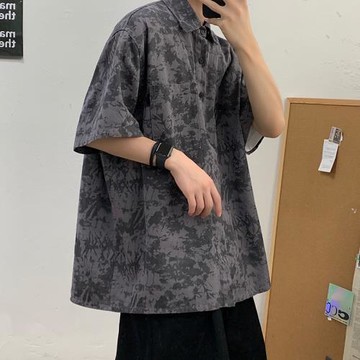 扎染襯衫男2024夏季新款短袖韓版潮流寬松ins港風情侶五分袖襯衣