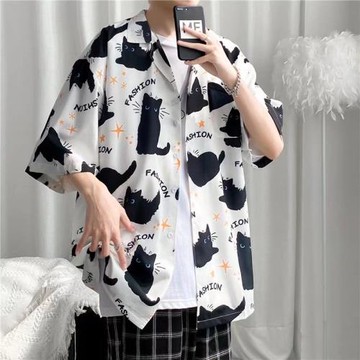 Polo Fashion Print Short Sleeve Shirt 翻領時尚印花短袖襯衫男