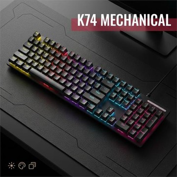 K74機械鍵盤混光青軸跑馬燈網咖電競游戲辦公104鍵跨境工廠批發