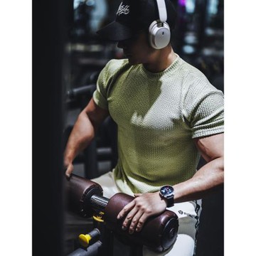 美式圓領短袖男純色運動T恤肌理紋抗皺訓練籃球彈力速干健身衣服