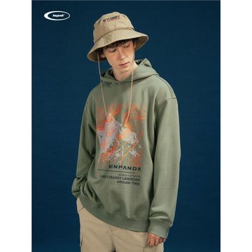 BENPANDA熊貓本“山川脈絡”連帽印花衛衣男秋冬日系潮牌寬松外套