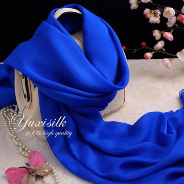 寶藍色純色100%桑蠶絲長款真絲媽媽絲巾披肩女春秋冬夏季絲綢圍巾